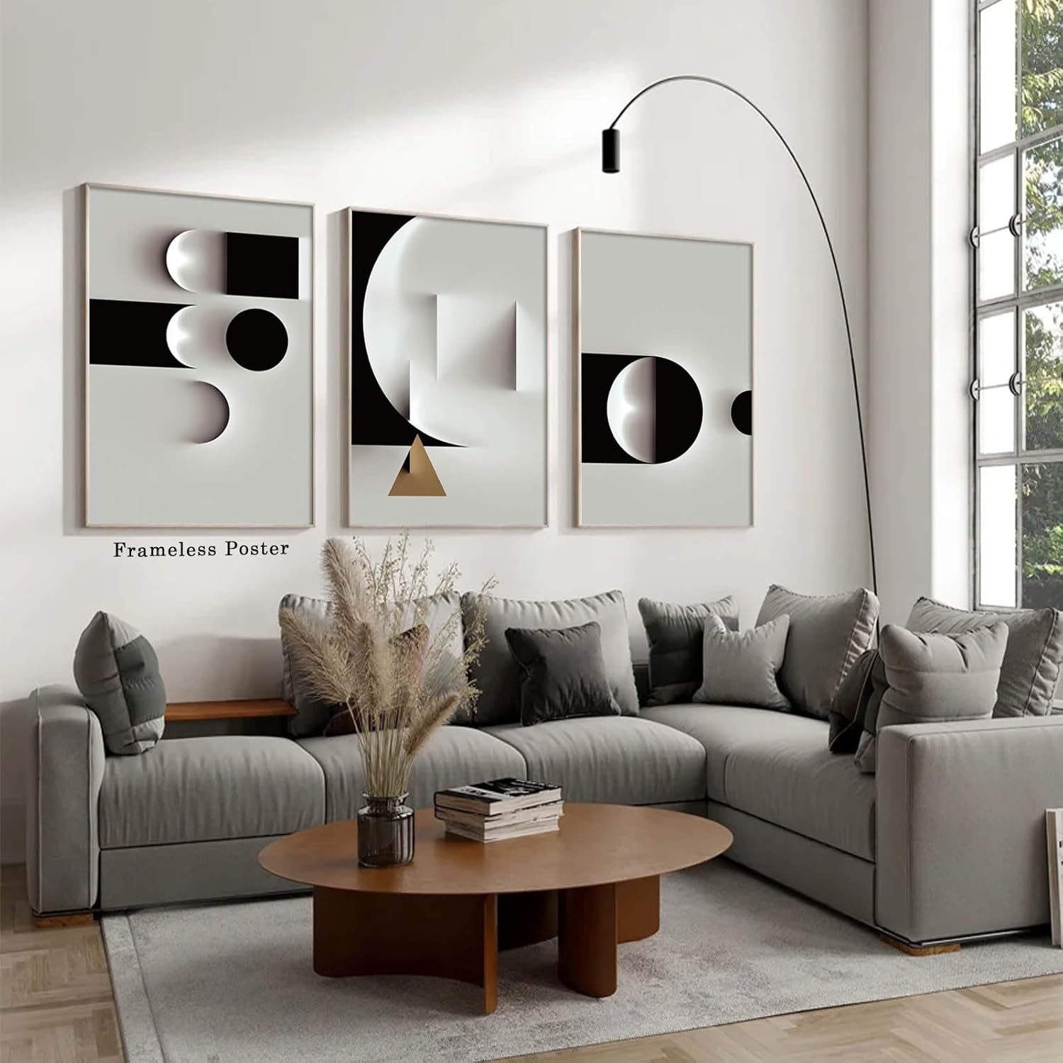 Abstract Geometric Canvas Wall Art Minimalist Black and White Geometric Poster Prints Modern Abstract Geometric Canvas Black and White Grey Abstract