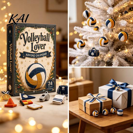 Volleyball Fan Geschenke Liebhaber Adventskalender 2026, 2D Acryl Sport-Themen-Ornament Set, 24 Countdown bis Weihnachten Set Tage für Weihnachtsbaum Dekor,