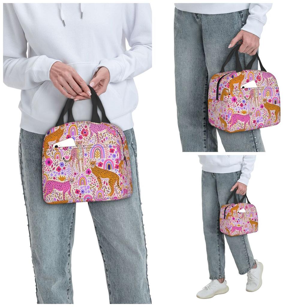 Borsa termica per il pranzo 'Ghepardi in un arcobaleno' per bambini, borsa frigo scolastica, contenitore termico per alimenti, borsa tote, contenitori portatili per il pranzo