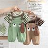 Kids Baby Boys Girls Summer Children Cartoon Striped T Shirt Pants Set Fashion Tracksuits