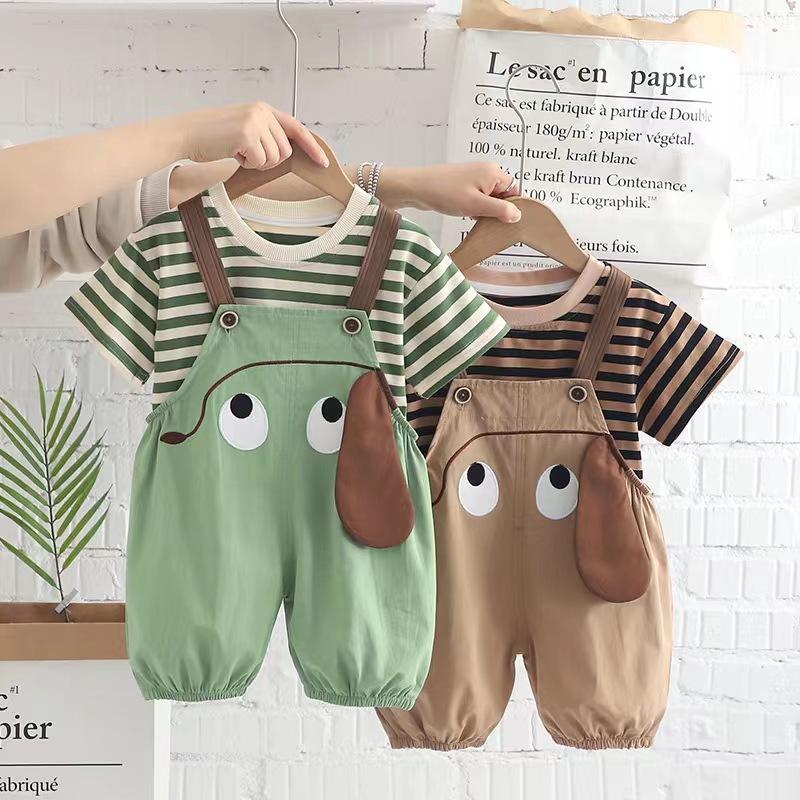 Kids Baby Boys Girls Summer Children Cartoon Striped T Shirt Pants Set Fashion Tracksuits