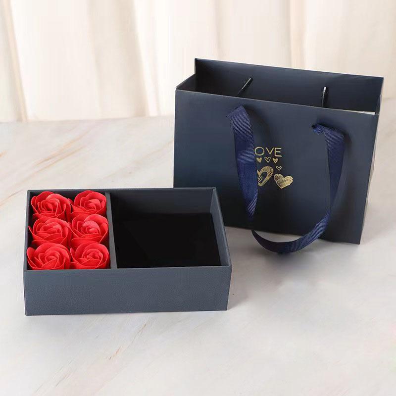 Window Opening Jewelry Box Romantic 6 Rose Pendants Ring Bracelet Valentine's Day Eternal Flower Jewelry Gift Packaging Box Bag