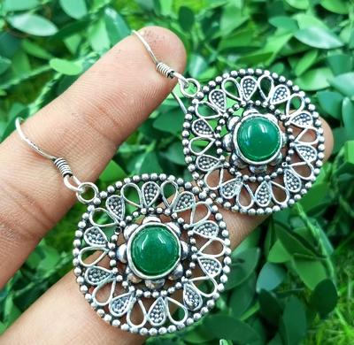 Pendientes de Gancho para Niña con Piedra de Ónice Verde Chapados en Plata de Ley 925 Joyería PQY-IJ275