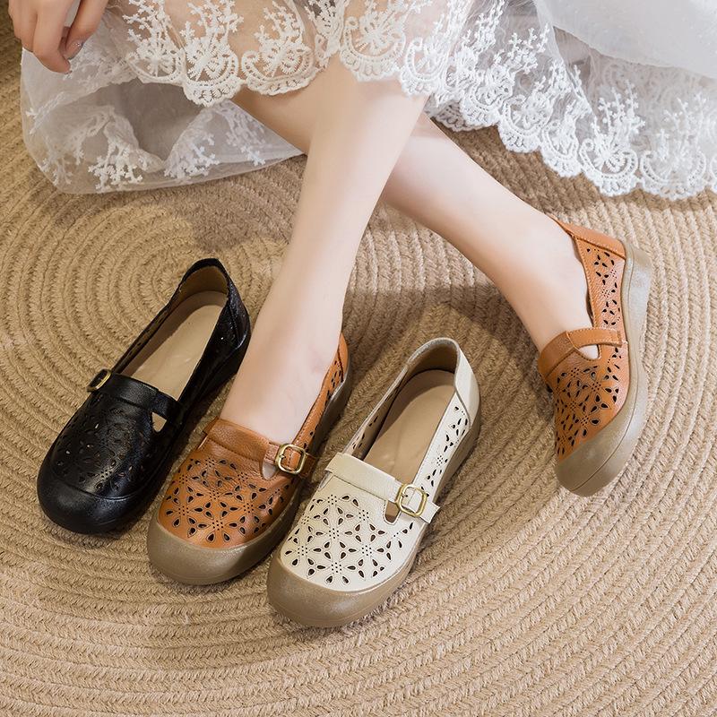 Mom Summer Hollowed Out New Flat-bottomed Breathable Single Shoes Sandals Non-slip Soft-soled Comfortable Hole Women's Shoes