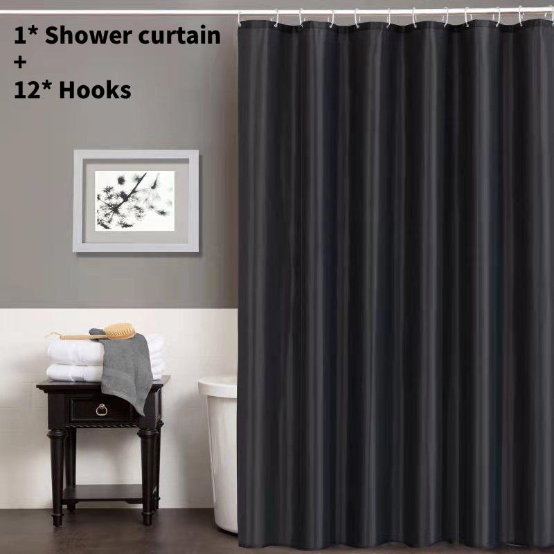 Waterproof Solid Color Polyester Shower Curtain Hooks Set For Decor Bathroom