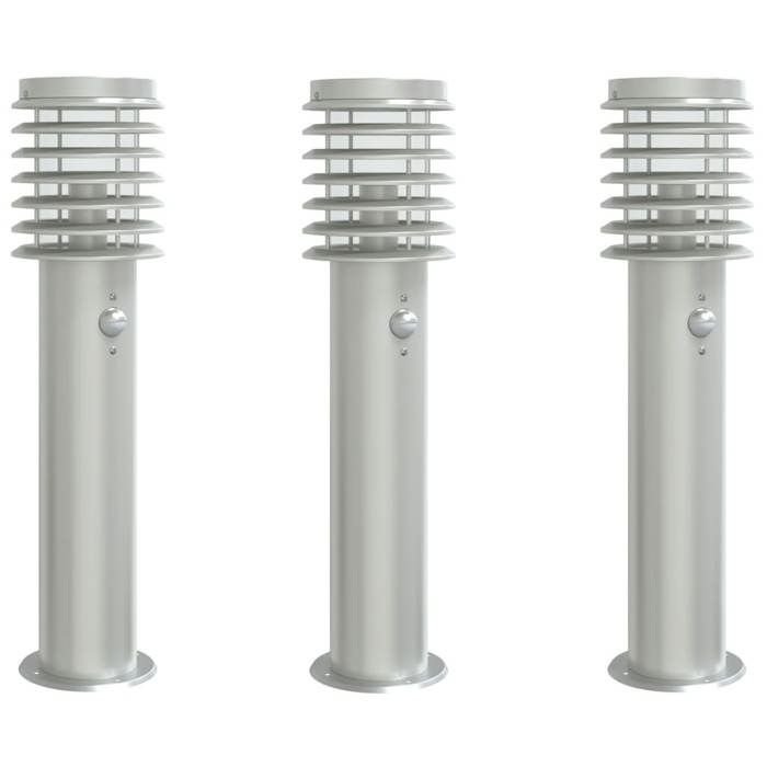 VidaXL Lampadaires d'extérieur avec capteurs 3 pcs acier inoxydable, éclairage au sol d'extérieur, éclairage au sol de 4006366