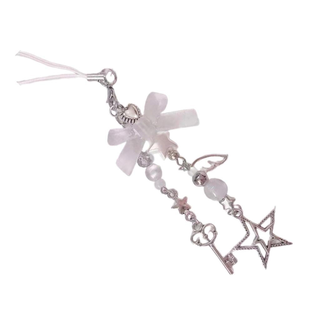 Bowknot Butterfly Pendant Sweet Phone Chain Strap Hanging Decoration Keychain Lanyard Small Gift for Women Girls