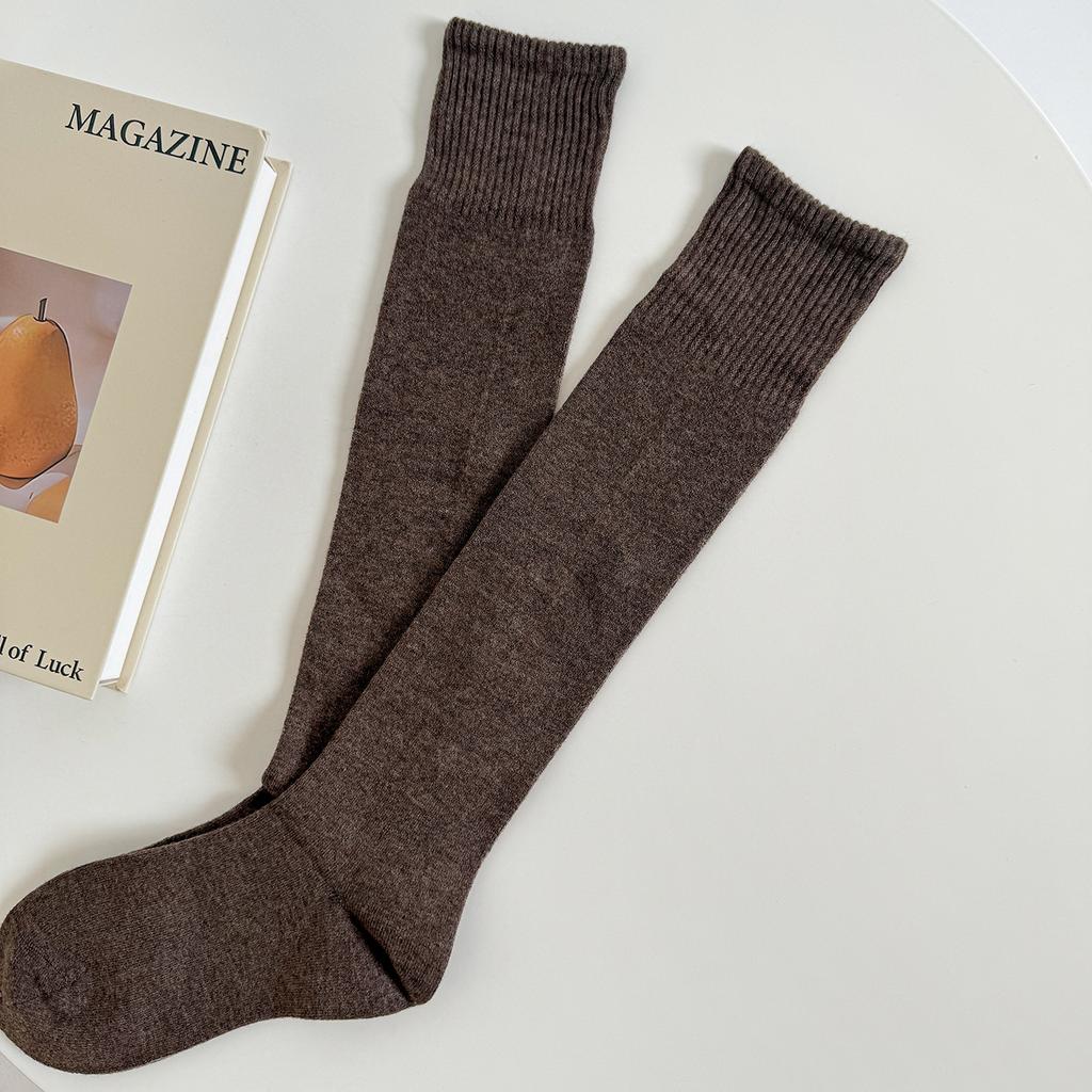 Autumn And Winter Warm Knee Socks Stockings Velvet Solid Color Knitted Jk Medium Tube Socks Cashmere Calf Socks Women Stockings