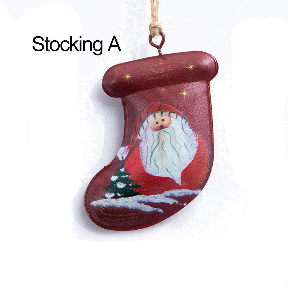 Retro Metal Xmas Tree Embellishment Welcome Door Hanging Pendants Santa Claus Cartoon Angel Doll Drop Ornaments Christmas Decor