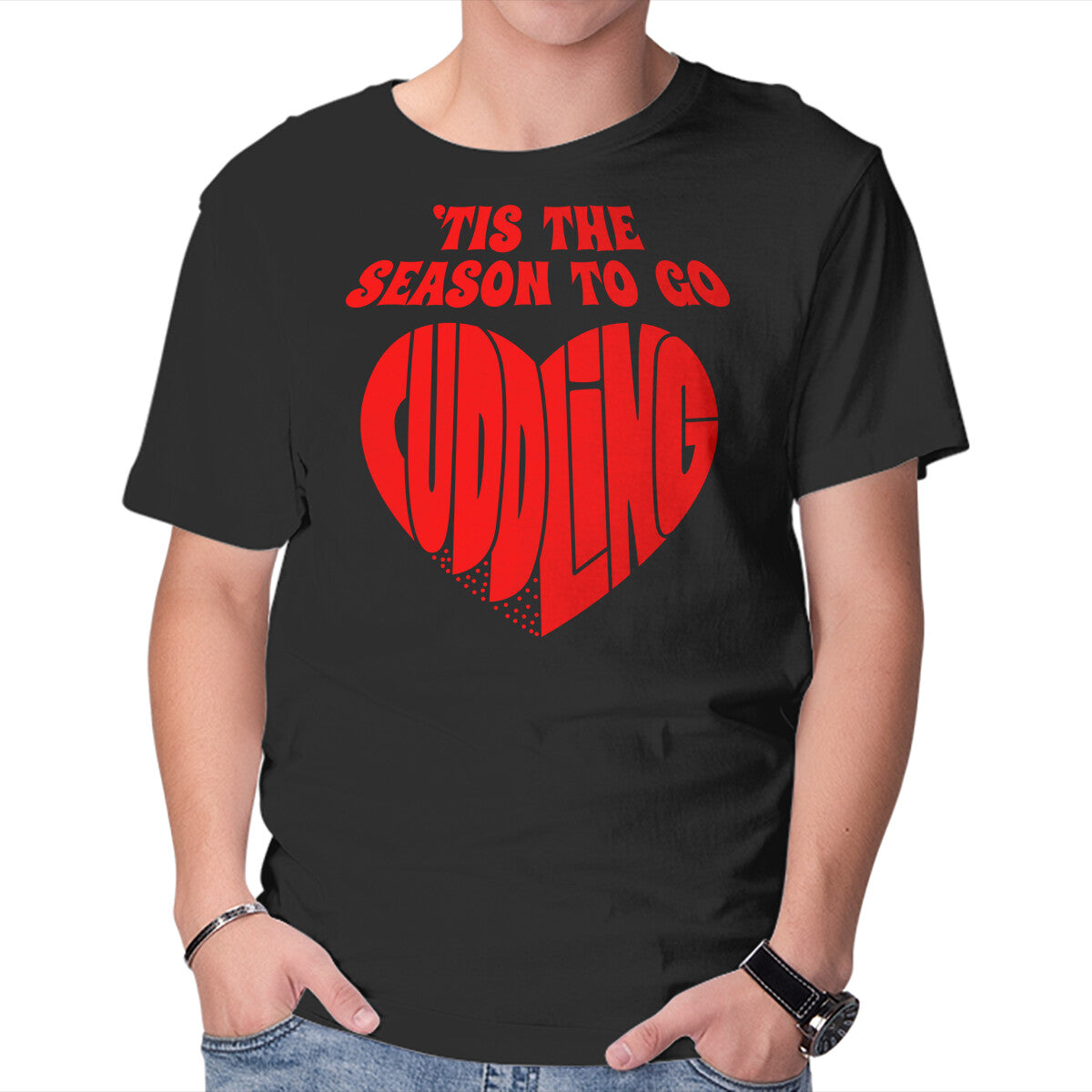 Unisex Crew Neck T-Shirt Tis The Season To Go Cuddling Graphic Short Sleeve Casual Tee M