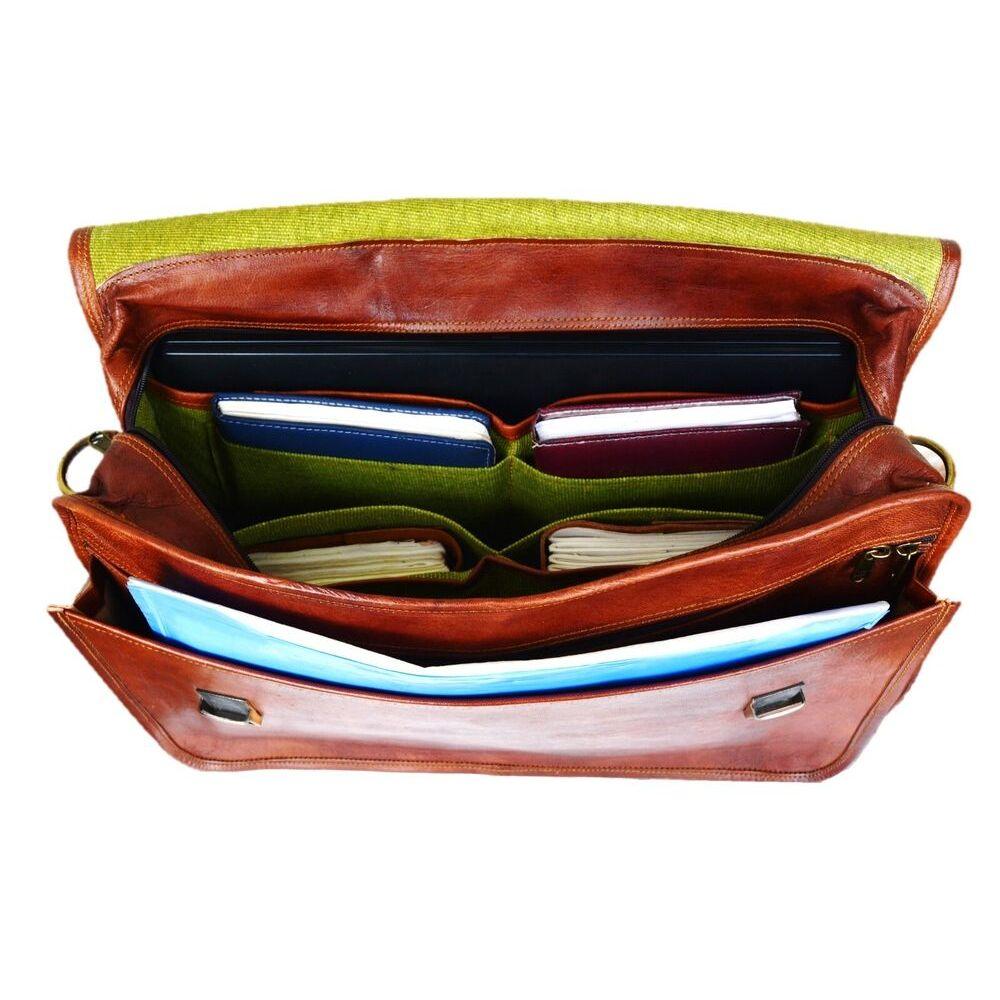 Goat Leather Messenger Shoulder Briefcase Men Laptop Satchel Vintage Genuine Bag