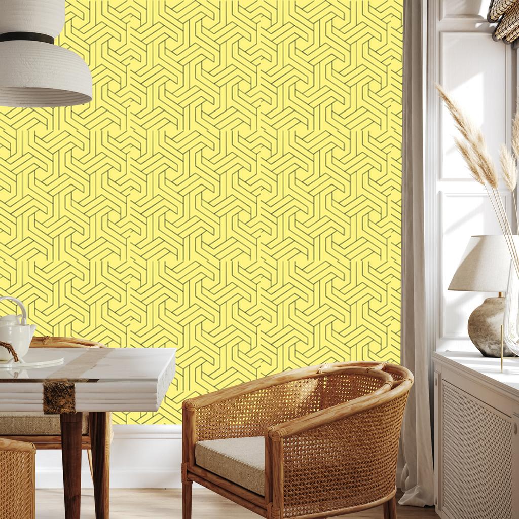 Geometric Pattern Wallpaper Cream and Yellow for Living Room and Bedroom 50x1000