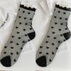 Lolita Invisible Socks Women Girls Summer Silk Lace Socks Crystal Silk Love Heart Ankle Socks Black White Transparent JK Sock