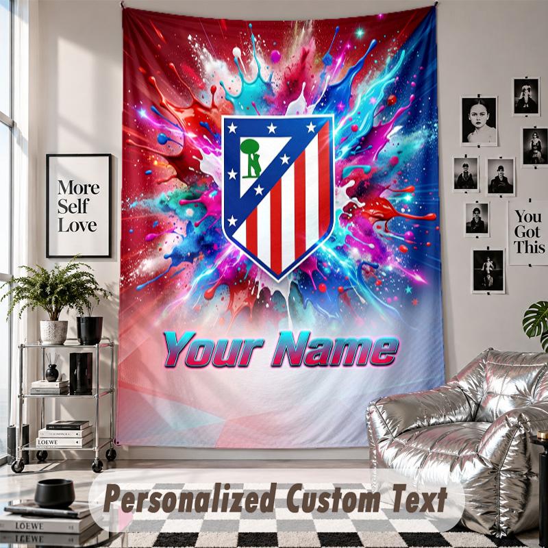 Custom Tapestry Wall Hanging, Atletico Madrid Personalized Name Text Home Wall Decor