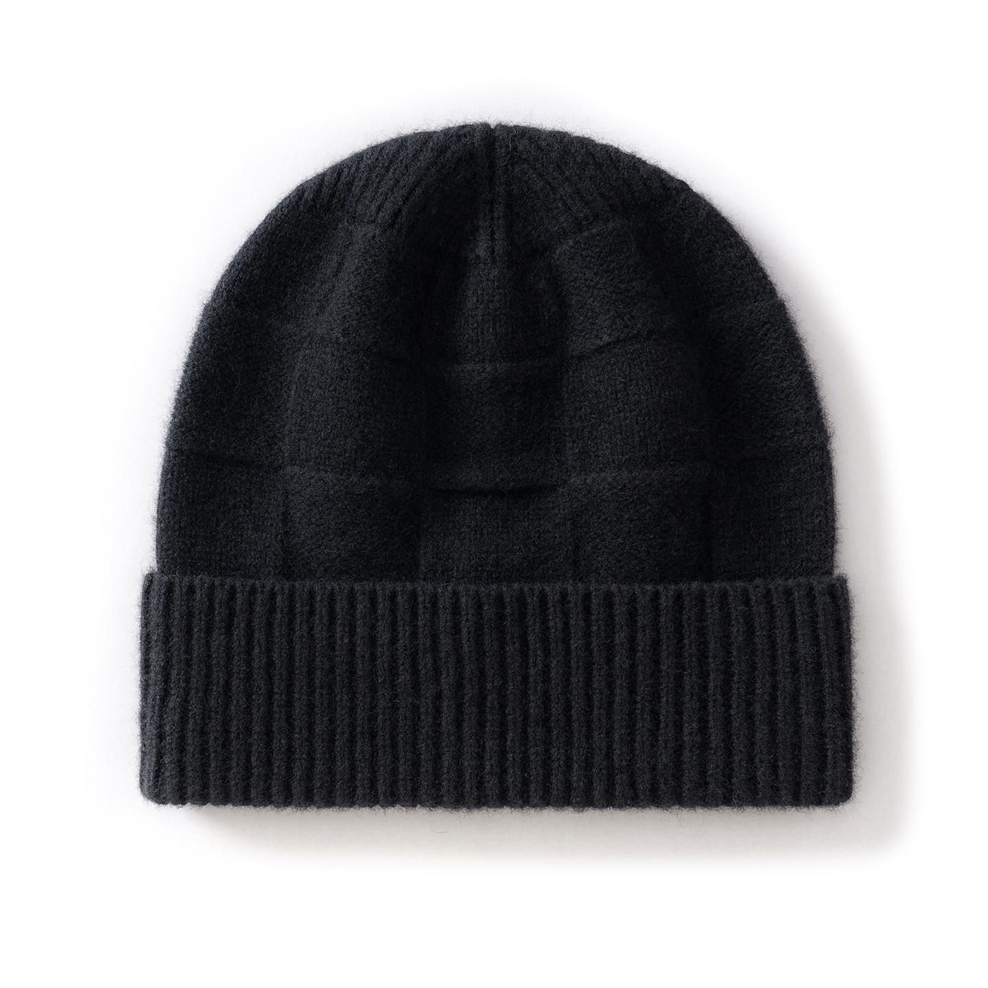 100% Wool Large Checkered Flanged Hat Women Men Warm Knitted Thickened Woolen Caps Autumn&Winter Outing Warm&Windproof Hoodie