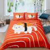Japanese Sushi King Queen Duvet Cover Little Cat Bedding Set Novelty Cartoon Pet Animal Japan Food White Polyester Quilt Cover