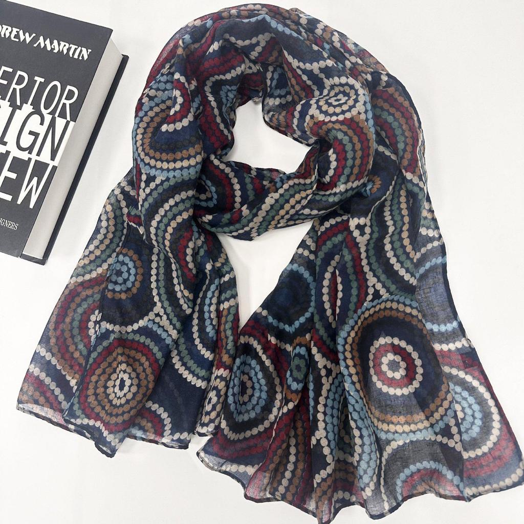 Korean Cotton Print Women's Oversized Scarf: Fashionable Beach Towel & Silk Shawl, Dual-Use Sun Protection