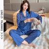 1011 New Light Luxury Ice Silk Pajamas Women's Long-sleeved Trousers Simple Love Printed Loungewear Set Can Be Worn Outside