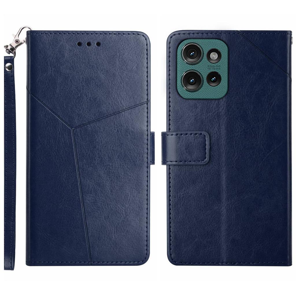 For Motorola Edge 50 Neo 5G/Moto S50 5G/Thinkphone 25 5G Case with Wrist Strap Y Shaped Lines Imprint Leather Phone Cover