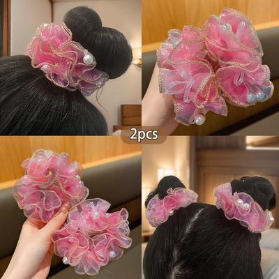 2 Köpfe Blume süßer Stil Imitationsperlen Haargummis geeignet für den täglichen Gebrauch Haaraccessoires mit Gummibändern