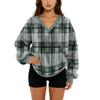 Women's V-Neck Sweatshirt Plush Solid Color Casual Fashion Long Sleeve With Pocketed Pullover Top