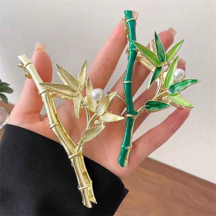 Brand new fashionable high-end alloy bamboo grab clip women's simple pearl back head shark clip hair clip hair accessories