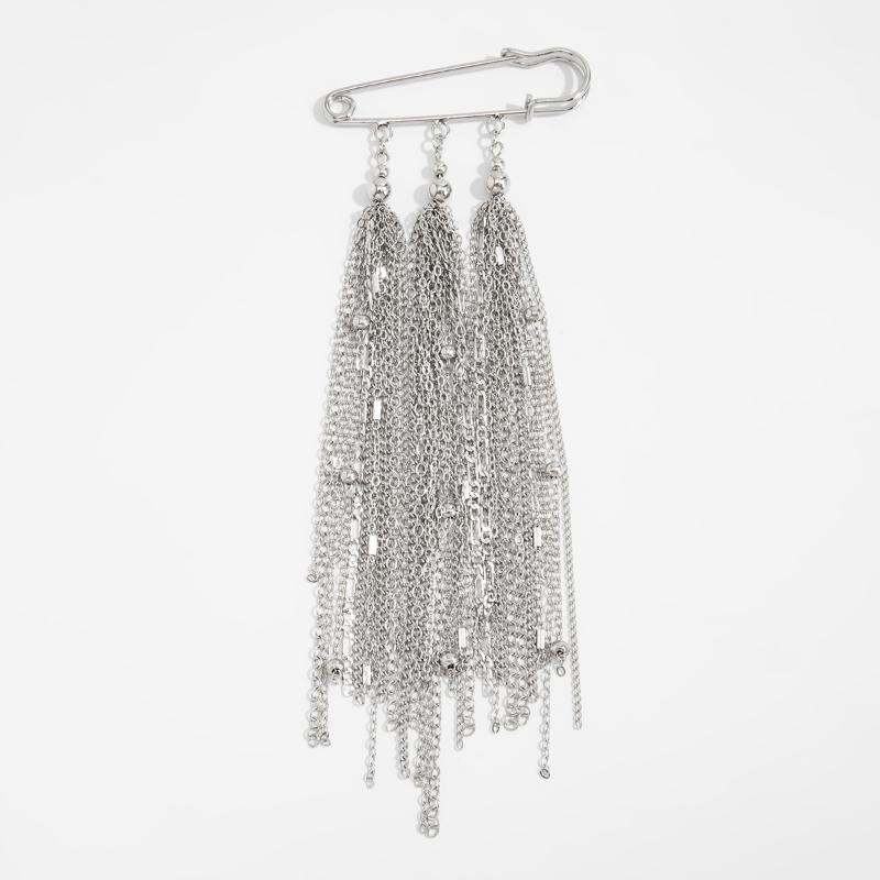 Personality Exaggerated Metal Chain Tassel Brooch Pins For Women Clothing Coat Jewelry Accessries Gifts