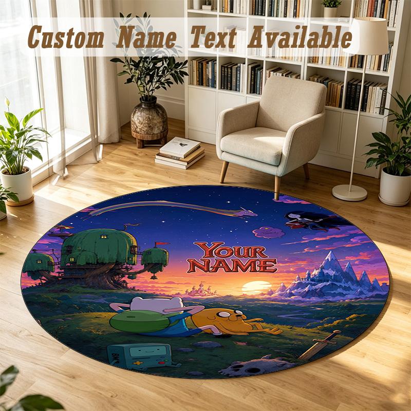 Round Rug Custom NameAdventure Time Pattern Non Slip Carpet Home Floor Decor