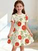 Mädchenkleider Bunt Floral Grafik Print Kurzarmkleid Sommerurlaub Süßes Mädchen Prinzessinnenkleid Mode Freizeitkleidung