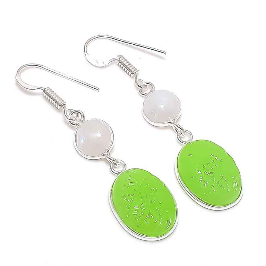 

Натуральный зеленый халцедон 925 стерлинговое серебро ювелирное изделие серьга 2,01 S9f52