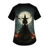 Women V Neck Short Sleeve Work Shirt Side Slit Top with Pockets Halloween Print Casual Blouse for Daily Wear