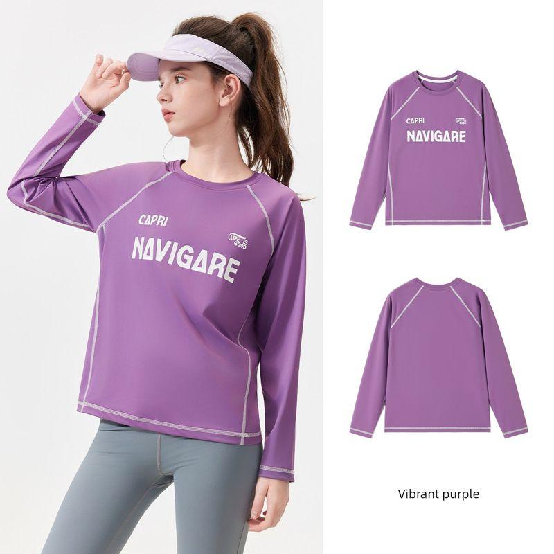 Navigare Italian Small Sailboat Kidsren s Long-Sleeved T-Shirt 2026 Spring New Sports Style Top for Boys and Girls Spring Sports-Purple 150