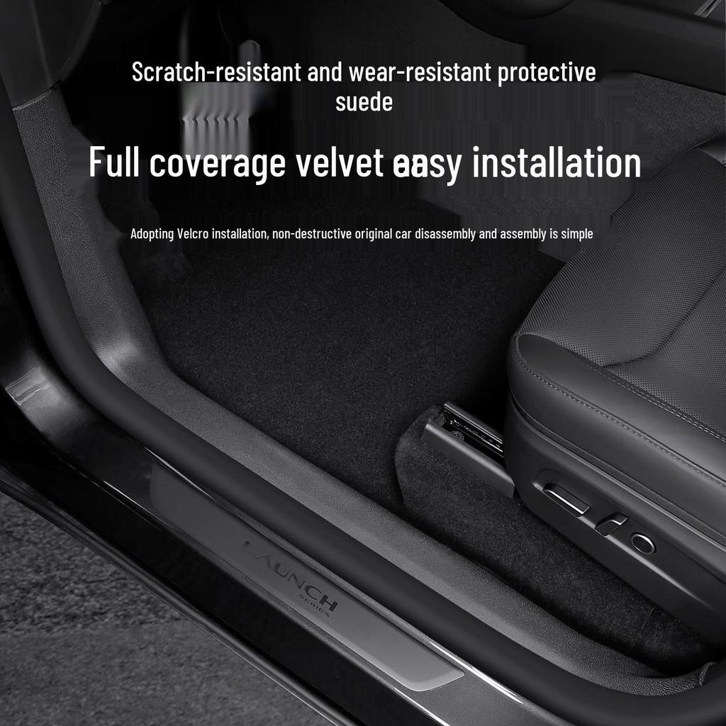 Tesla Model Y Molded Sill Strip with Built-in Under-Seat Corner Protectors - Anti-Kick Accessory.