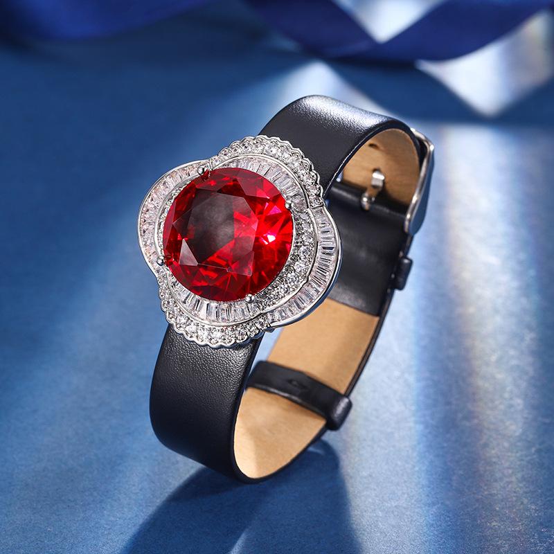Autumn And Winter Jewelry Copper Bottom Gold-Plated Simulation Red Corundum Advanced Round Suit Female 20Mm16Mm