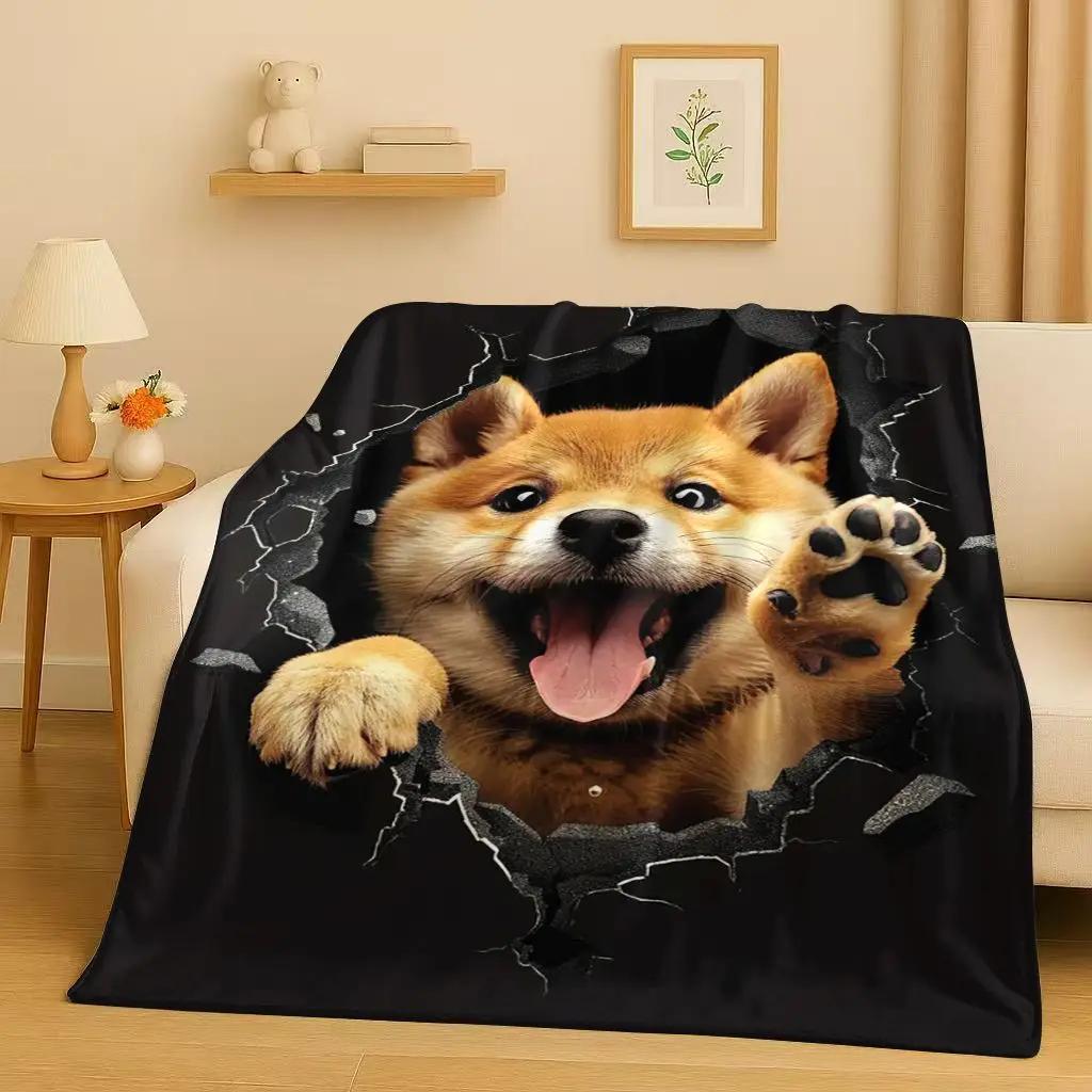 2026 New Breaking Wall 3D Illusion Dog Puppy Flannel Blanket,Ultra Soft Warm Plush Throw for Home Bedroom Bed Sofa Cover Gift