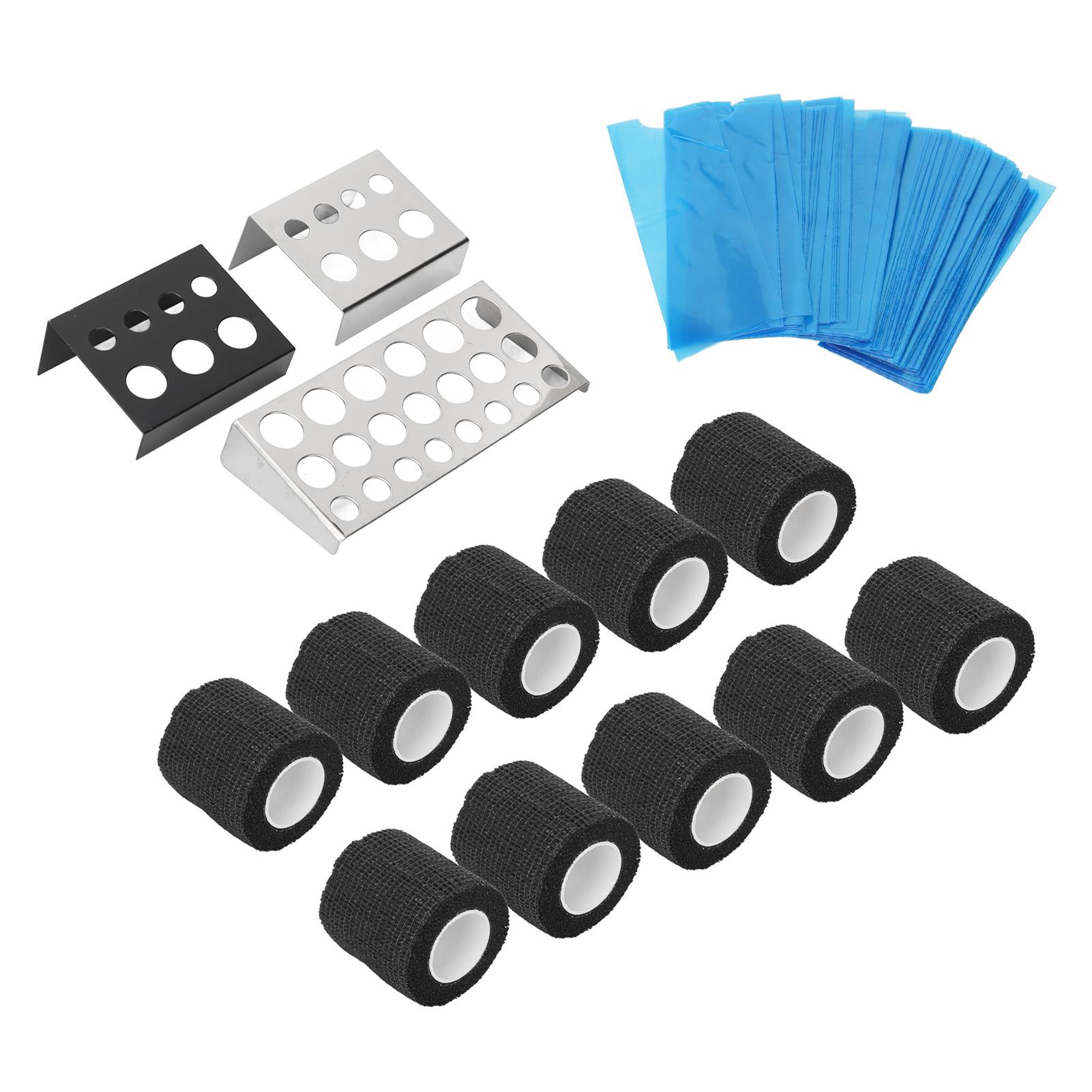 

200 шт. чехлы для ручек для тату-машинок, 3 шт. держатель для стакана для чернил для татуировок, цветная подставка, 10 шт. эластичные ручки для татуировок