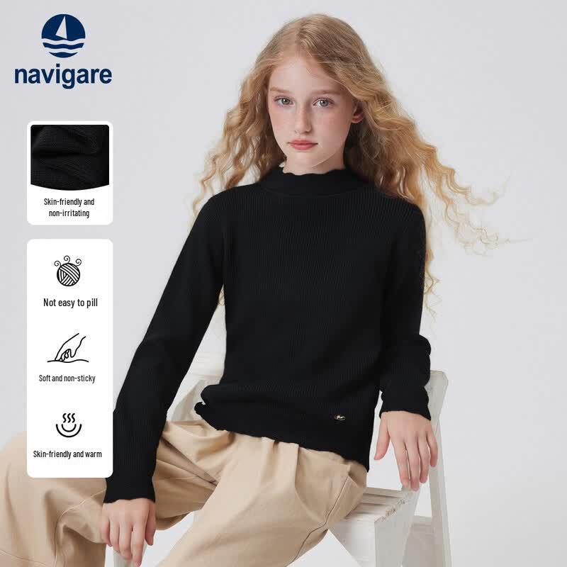 Navigare Maglione lavorato a maglia con colletto alto in pizzo per bambina