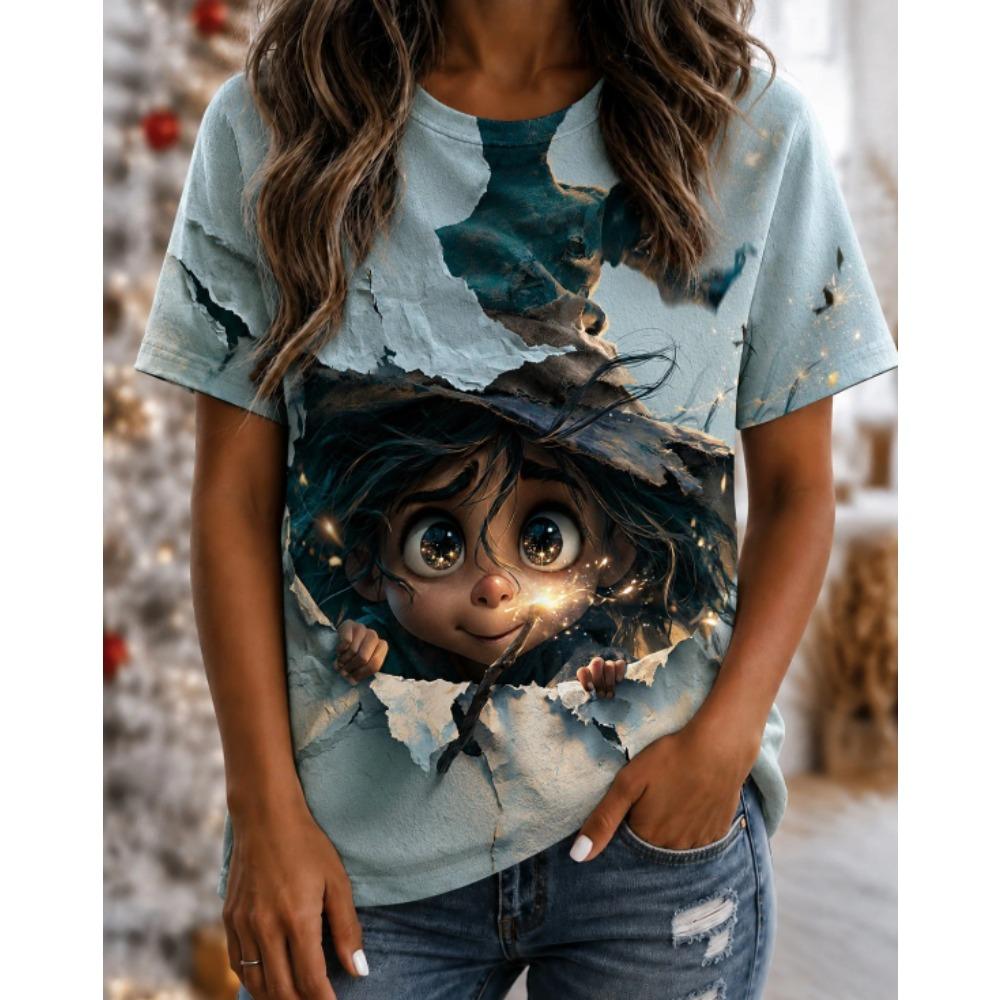 Fashion Women Retro Creative Pumpkin Wizard Print T Shirt Funny Casual O-neck Short Sleeves T-shirt Summer Female Tee Shirt Halloween Limited Edition