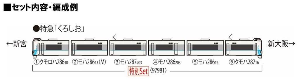 TOMYTEC TOMIX N Gauge Special Edition JR 287 Series Kuroshio Express 60th Anniversary Wrapping Part Model 97981 Set, 2, Train,