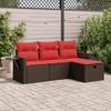 4 Piece Garden Sofa Set with Cushions Brown Poly Rattan