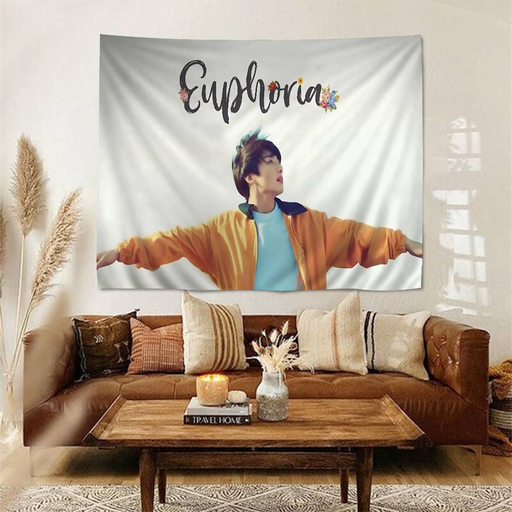 EEuphoria JJungkookKKPOP Anime Tapestry Hippie Flower Wall Carpets Dorm Decor Wall Hanging Home Decor