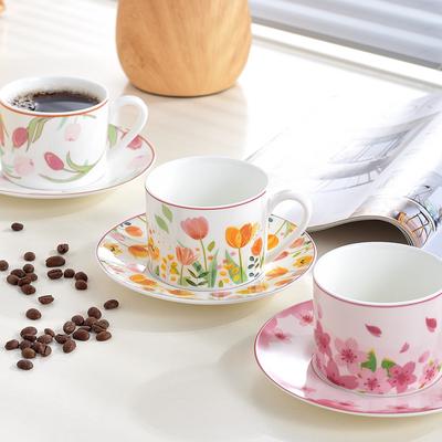 Hand Painted Flower Coffee Cup Coffee Cup One Saucer Set Ceramic Cup High Value Afternoon Tea Souvenir Opening Ceremony
