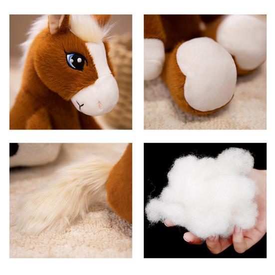 Cartoon Horse Plush Doll Sitting Pose Big Eye Horse Plush Toy Realistic Fluffy Stuffed Animal Year of The Horse Mascot And Gift