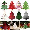 Decorative Plaid Tree Shapes Christmas Wooden Tabletop Decor, Polka Dots Xmas Wood Signs, Red Traditional Festive Ornaments Black Green Desktop