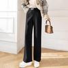Petite Beige Fleece Chenille Wide-Leg Pants - Women’s High-Waisted Slim-Fit, Autumn/Winter Casual Straight-Leg XS-150