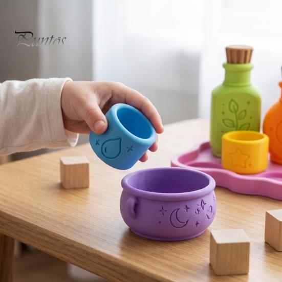 Interactive Sensory Exploration Gear Magic Potion Play Set, 3D Printed Making Pretend Kit Creative Imaginative Props with Bottles, Bowl, Spoon,