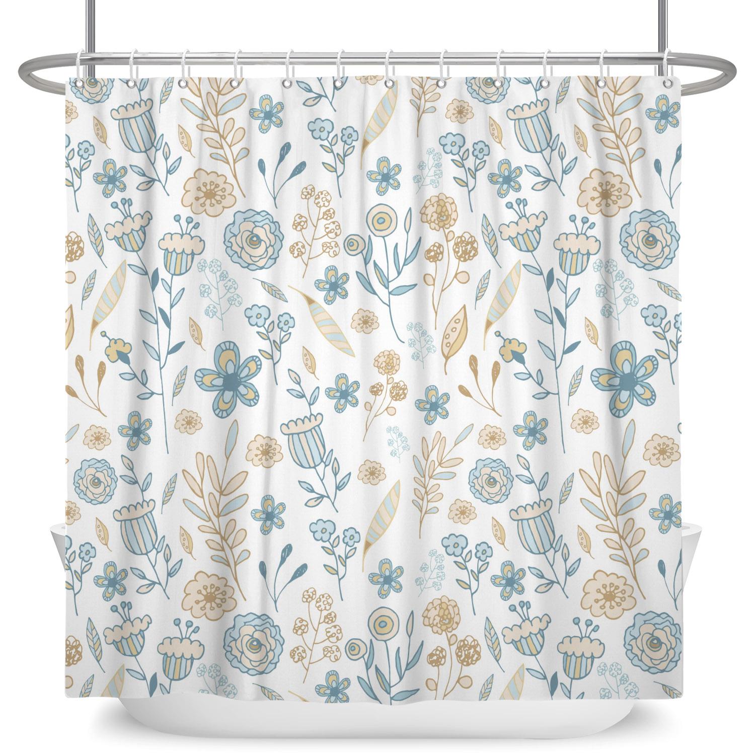 

Minimalist Botanical Shower Curtain Pastel Leaf Floral Pattern Waterproof Bath Curtain For Bathroom Decor Polyester With Hooks W90cm x H180cm
