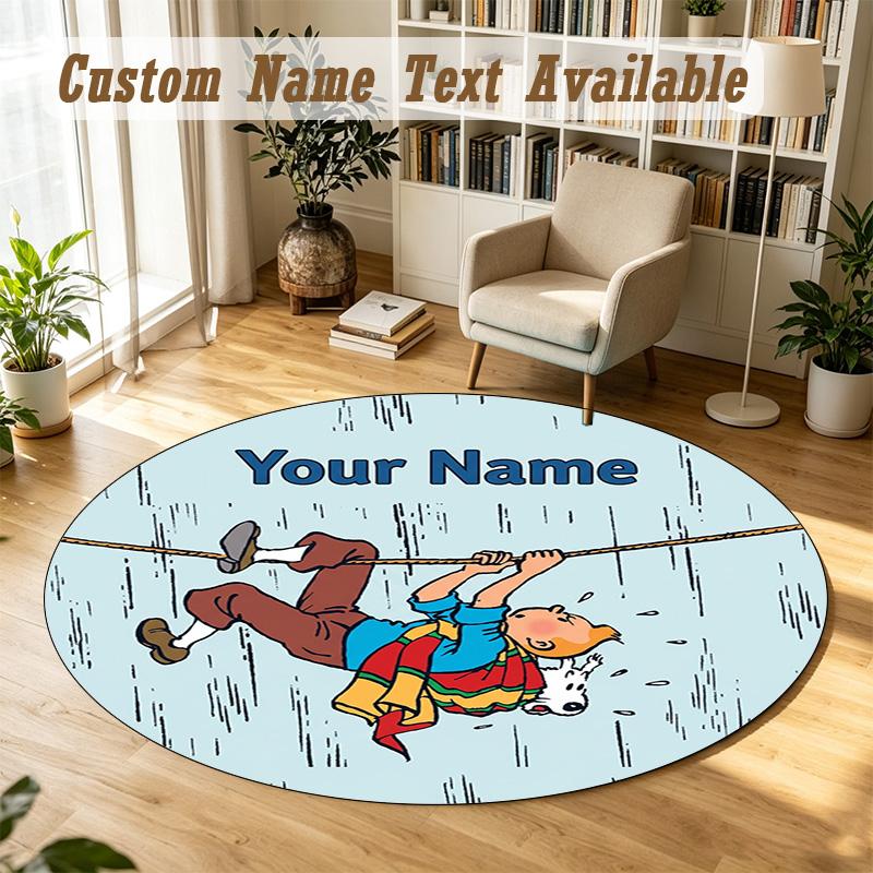 Tintin Personalized Round Rug Support Custom Name, Soft Home Decor Mat