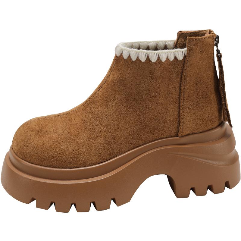 Queen Fan Retro Thick Heel Thick-soled Martin Boots Women's 2025 New Autumn Versatile Snow Short Boots