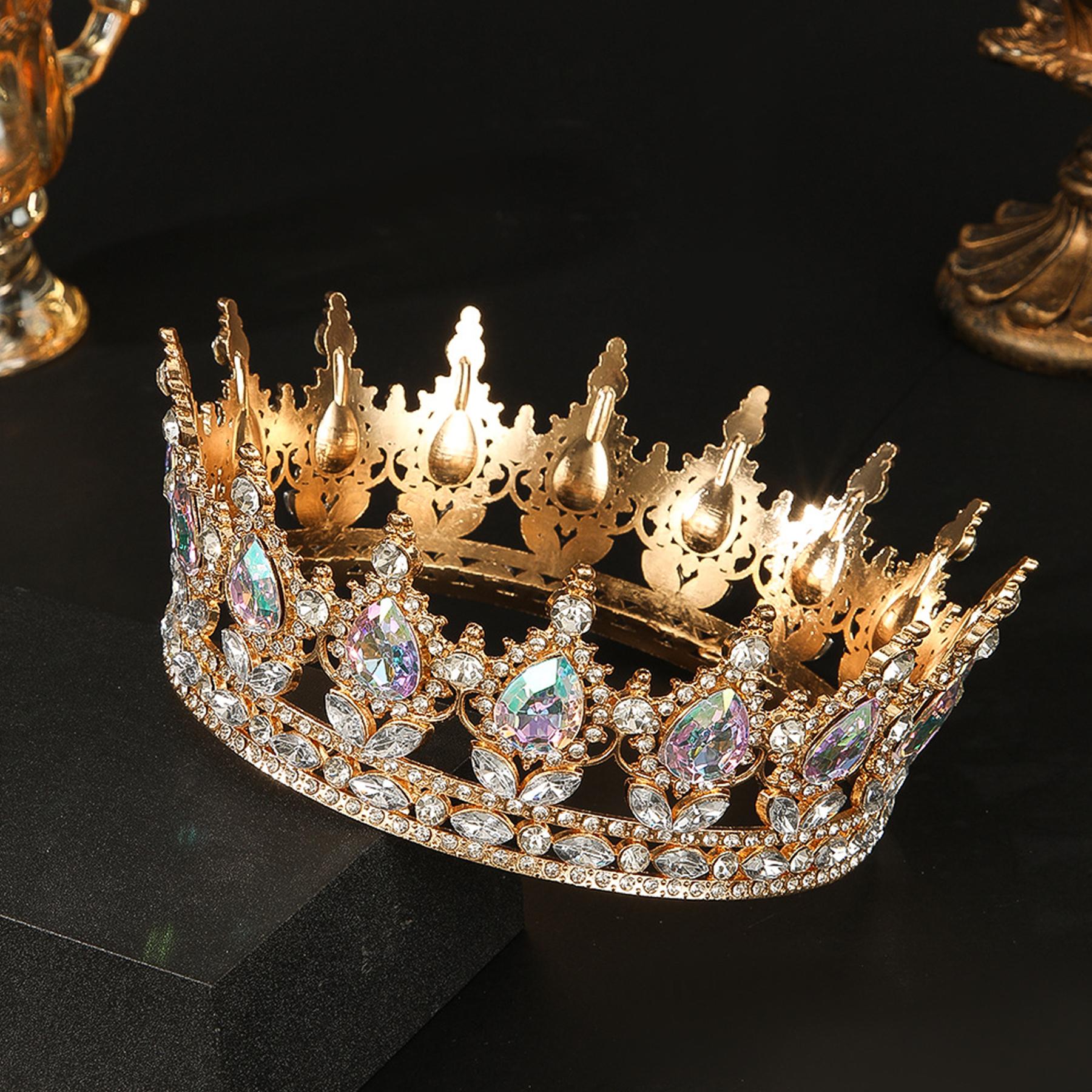 

Luxury Diamond Crystal Princess Bridal Crown Shining Round Headpiece Women Birthday Wedding Party Exquisite Elegant Cake 1PC